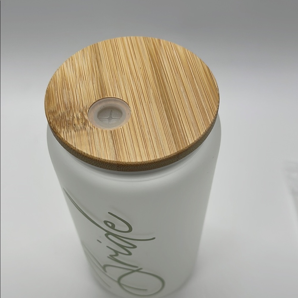 NWOT White Bride Glass Jar with Bamboo Lid - Picture 3 of 6
